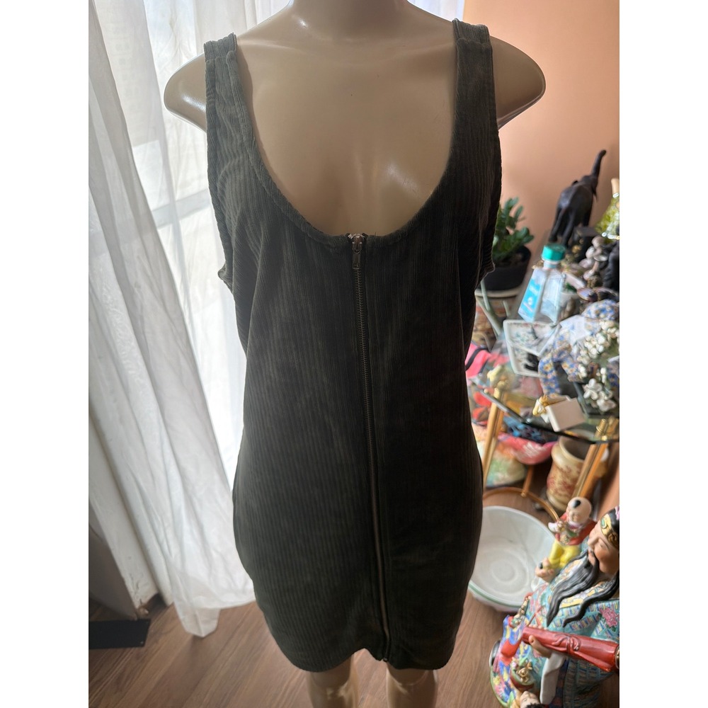 No Boundaries Olive Green Corduroy Front Zip Jumper Mini Dress XL 15-17